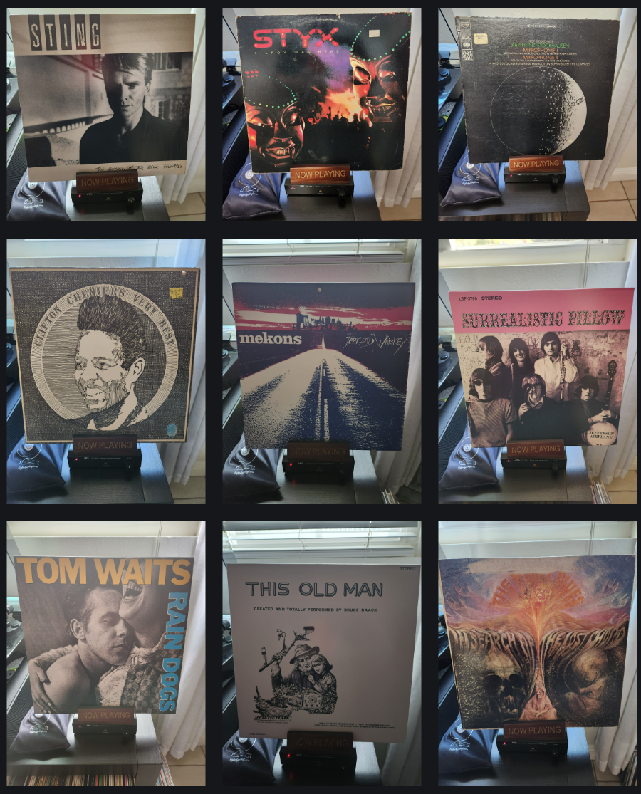 Was Playing: Karlheinz Stockhausen, Styx, Sting, Clifton Chenier, Charlie Moss & Frieda Willard, Delius, The Moody Blues, Jefferson Airplane, Mekons, Bruce Haack, Tom Waits